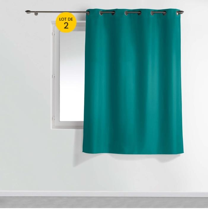 Lot de 2 rideaux 140 x 180 cm – Petite hauteur – Uni polyester – ESSENTIEL Bleu Paon