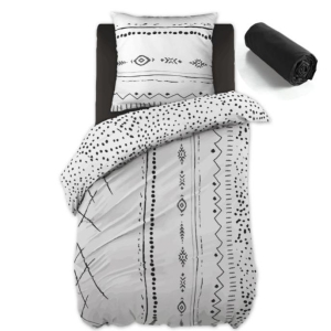 Pack housse de couette 140x200 cm IKAT + drap housse 90x190 Noir