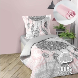 Pack parure de couette enfant 140x200 cm Namaste + drap housse 90x190 Rose