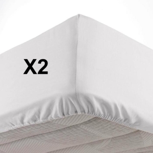 Lot de 2 Draps housse bonnet 30 cm 2 personnes 140 x 190 cm microfibre Oscar Blanc