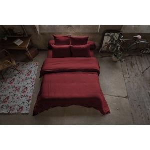 Pack double gaze de coton luxe housse de couette 260 x 240 cm + 2 taies 60 x 60 Bordeaux