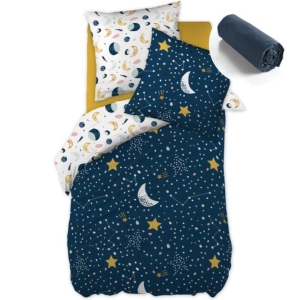 Pack housse de couette 200x200 cm Astral + drap housse 140X190 Bleu