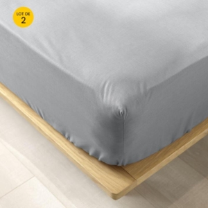 Lot de 2 draps housse King size 180 x 200 cm en coton bio Biolina Gris