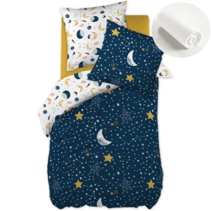 Pack housse de couette 200x200 cm Astral + drap housse 140X190 Blanc