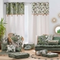  Rideau À Œillets 140 x 240 cm Coton Uni + Top Imprimé Tropical & Pompons – Malacca Vert