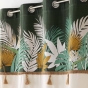 Rideau À Œillets 140 x 240 cm Coton Uni + Top Imprimé Tropical & Pompons – Tropilia Kaki