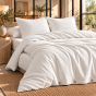 Parure de lit 260 x 240 cm + drap housse 160 x 200 cm + 2 taies 60 x 60 cm gaze de coton Blanc