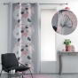 Rideau à Œillets 140 x 260 cm – Polyester Imprimé Eden – Coloris Gris/Blush