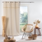 Rideau Tamisant à Œillets 140 x 240 cm – 100 % Coton Uni + Top Tissé à Franges – Atlas Naturel