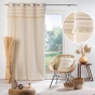 Rideau Tamisant à Œillets 140 x 240 cm – 100 % Coton Uni + Top Tissé à Franges – Atlas Naturel