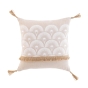 Coussin déhoussable avec pompons – 40 x 40 cm – Polycoton imprimé & jute Bahina Blanc