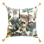 Coussin déhoussable avec pompons – 50 x 50 cm – Coton imprimé Balinesia