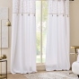 Rideau à Œillets 140 x 240 cm – Coton / Polyester – Haut Métallisé & Pompons – Duchesse Blanc