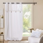 Rideau à Œillets 140 x 240 cm – Coton / Polyester – Haut Métallisé & Pompons – Duchesse Blanc