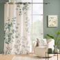Lot de 2 rideaux tamisants 140 x 260 cm – Œillets – Polyester/Lin – Motif végétal vert