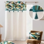 Rideau à œillets 140 x 240 cm polycoton uni avec top imprimé et pompons décoratifs Swan