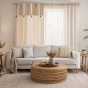 Rideau à œillets 140 x 240 cm coton/polyester haut jacquard à pompons NEIROBI