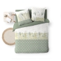 Housse de couette 240 x 220 cm + 2 taies – Coton 42 fils – Motif végétal vert sauge – Poetine