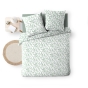 Parure de lit 240x220 cm + 2 taies – Microfibre imprimée SEQUOIA – Motif feuillage vert sauge