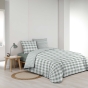 Parure de lit 240 x 220 cm 100% coton Victoire sauge + drap housse 140 x 190 cm Blanc