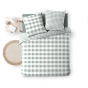 Parure de lit 240 x 220 cm 100% coton Victoire sauge + drap housse 140 x 190 cm Blanc