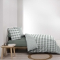 Parure de lit 240 x 220 cm 100% coton Victoire sauge + drap housse 140 x 190 cm Blanc
