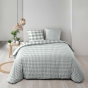 Parure de lit 240 x 220 cm 100% coton Victoire sauge + drap housse 140 x 190 cm Blanc