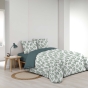 Parure de Lit 240 x 220 cm AQUALIS – Coton 42 Fils Imprimé Feuillage + 2 Taies