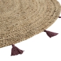 Tapis rond Ø120 cm – Jute naturel avec pompons bordeaux – Modèle Shira