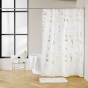 RIDEAU DE DOUCHE+CROCHETS 180 x 200 CM POLYESTER IMP. METAL. AQUAMARBRE BLANC/OR