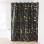 RIDEAU DE DOUCHE+CROCHETS 180 x 200 CM POLYESTER IMP. METAL. AQUAMARBRE NOIR/OR