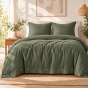 Housse de couette 240 x 220 cm + 2 taies 65 x 65 cm 100% percale de coton 120 fils PERRINE – Romarin