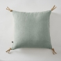 Coussin déhoussable avec pompons en lin lavé 45 x 45 cm soline Eucalyptus
