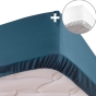 Lot de 2 draps housse 160x200 cm en percale de coton Bleu - Blanc