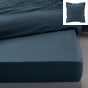 Drap housse confort 140 x 190 cm + 2 taies carrés en percale 78 fils Bleu