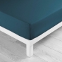 Drap housse 2 personnes 160 x 200 cm uni 57 fils lina Bleu