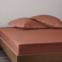 Drap-housse 140 x 190 cm Percale de Coton Peigné Terracotta – 80 fils/cm² – Bonnet 35 cm