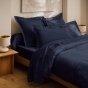 Drap Plat 240 x 300 cm Bleu velours Satin de Coton Peigné 120 Fils/cm² - Qualité Hôtelière Premium