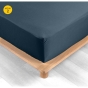 Lot de 2 Drap housse percale de coton 78fils ultra doux 160 x 200 cm Bleu nuit