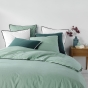 Drap housse 2 personnes 140 x 190 x 30 cm Linette coton lavé  57 fils Sauge