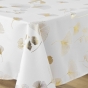 Nappe rectangle 150 x 300 cm polyester imprimé metallisé Bloomy Blanc/or