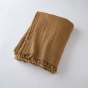Plaid à franges 130 x 160 cm – Double Gaze de Coton – GAÏA Camel