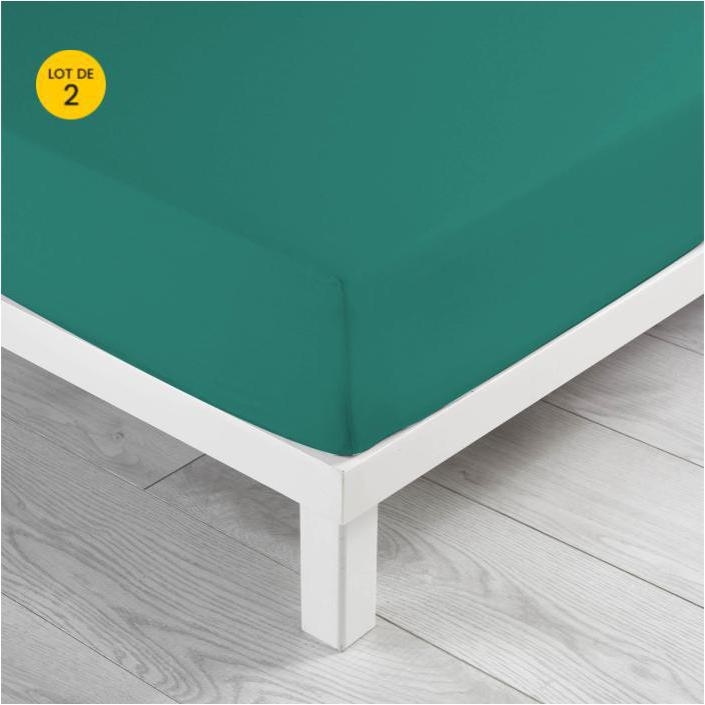 Lot de 2 Draps housse 140 x 190 x 30 cm coton bio Biolina Emeraude