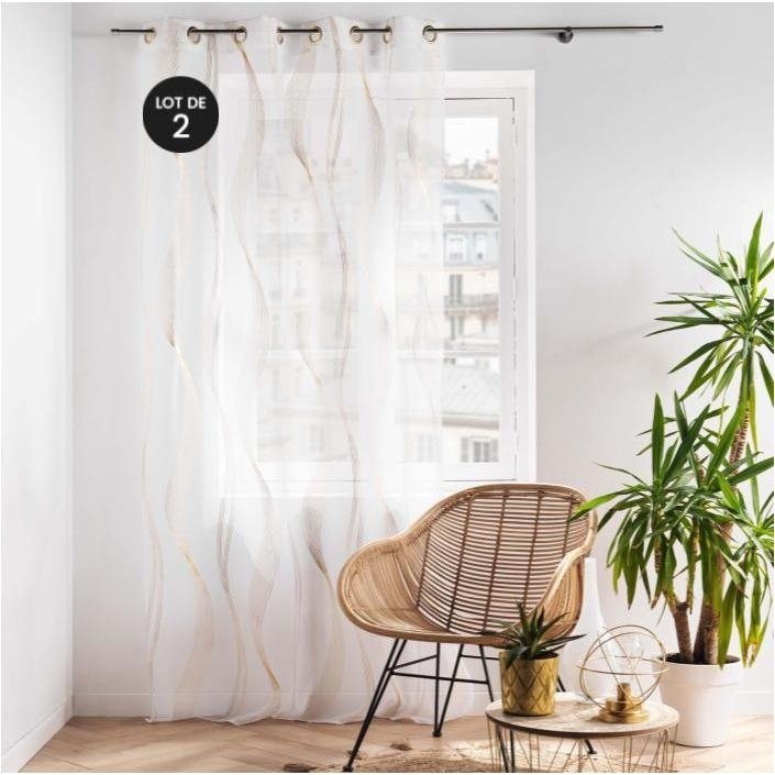 Lot de 2 voilages a oeillets 140 x 240 cm imprimé metallisé Elona Or