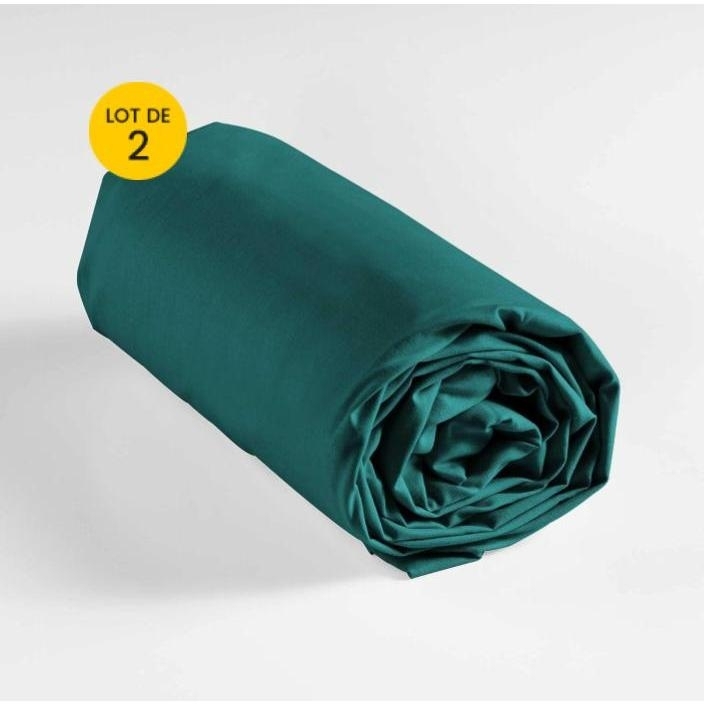 Lot de 2 draps housse king size 180 x 200 cm coton 57 fils Emeraude
