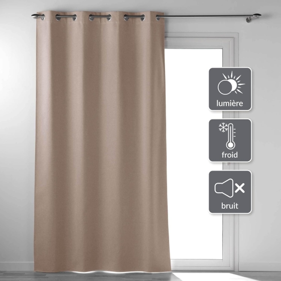 Lot de 2 Rideaux a oeillets 135 x 260 cm 100% occultant thermique uni occultissime Noisette