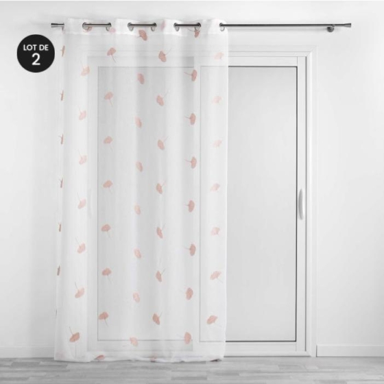 Voilage 140 x 240 cm brodé Ariella Blanc/Rose