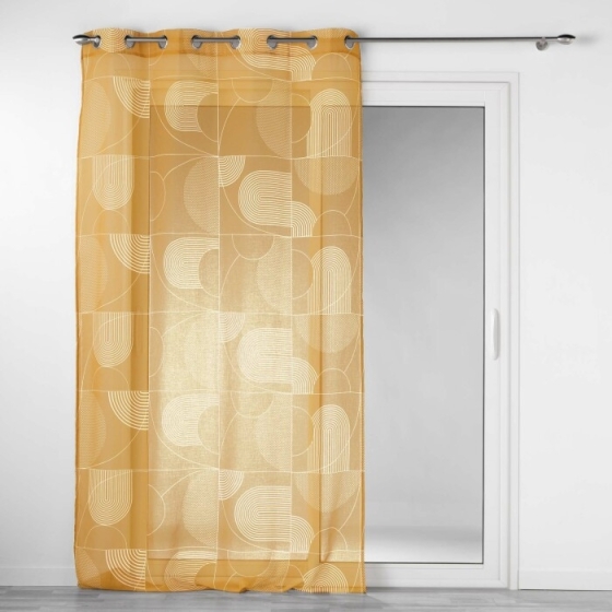 Voilage a oeillets 140 x 240 cm voile sablé imprimé Esquisse Camel