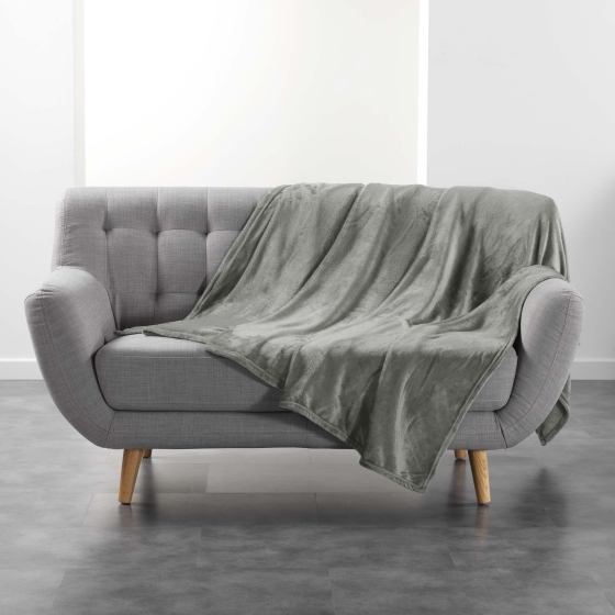 Plaid ultra doux 180 x 220 cm – Flanelle Unie Flanou Gris