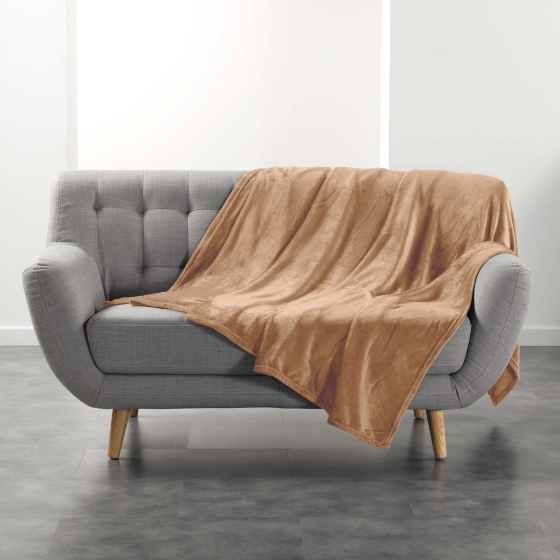 Plaid ultra doux 180 x 220 cm – Flanelle Unie Flanou Camel